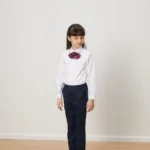 British Academy Girls’ Polar White Wrinkle-Resistant Long-Sleeved Shirt