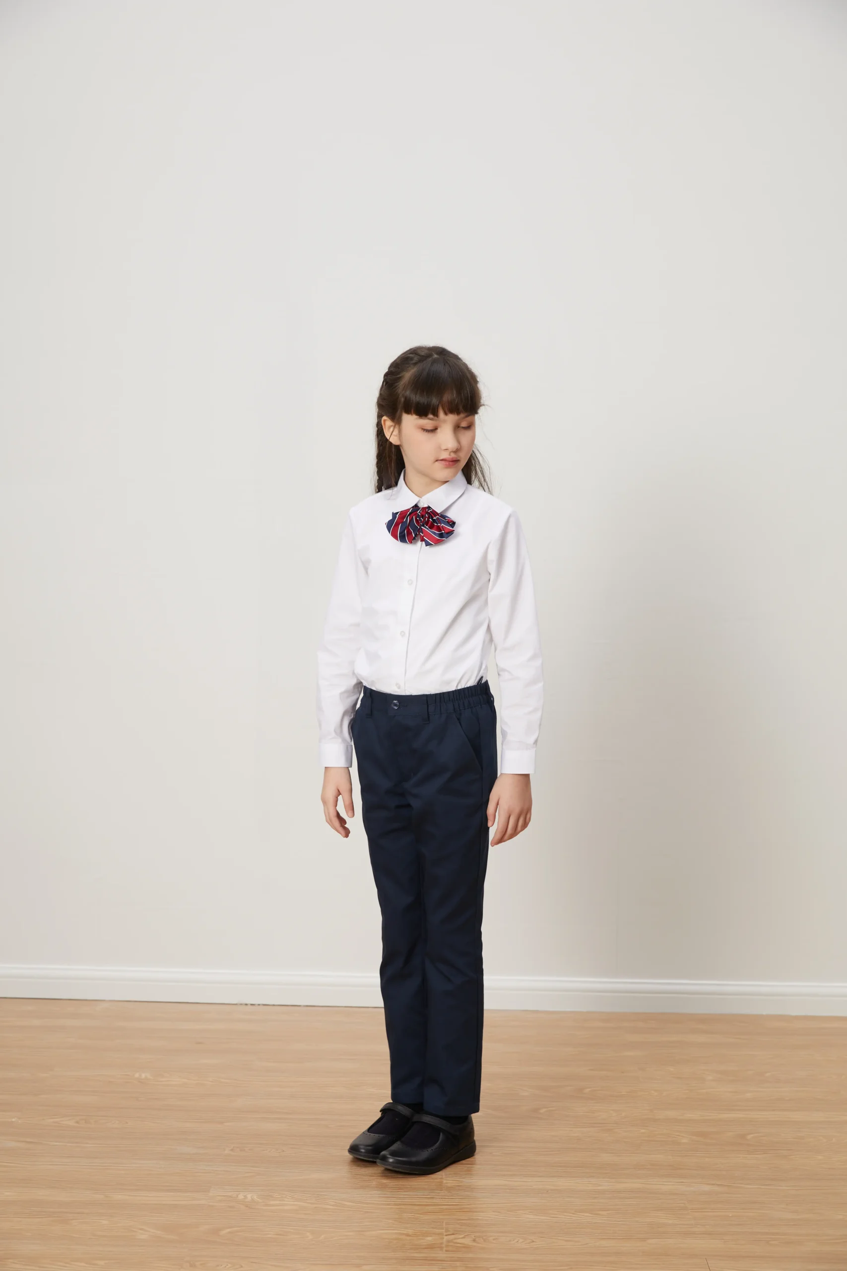 British Academy Girls’ Polar White Wrinkle-Resistant Long-Sleeved Shirt