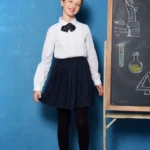 British-Inspired Girls’ Pleated Skirt-Navy Blue