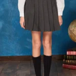 British-Inspired Girls’ Pleated Skirt-Dark Gray